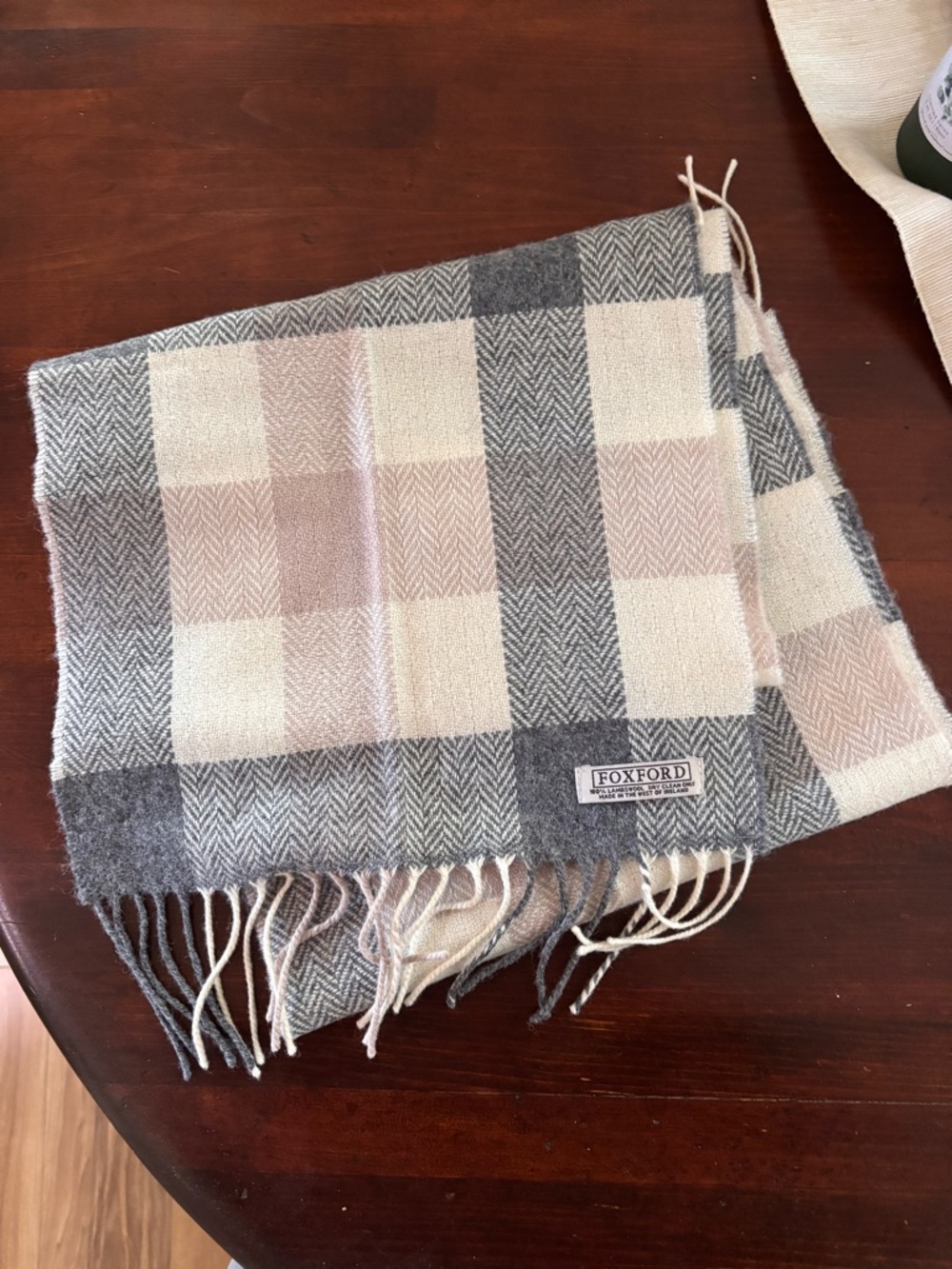 Foxford Irish Lambswool Scarf, Checked Chevron Pattern 72”